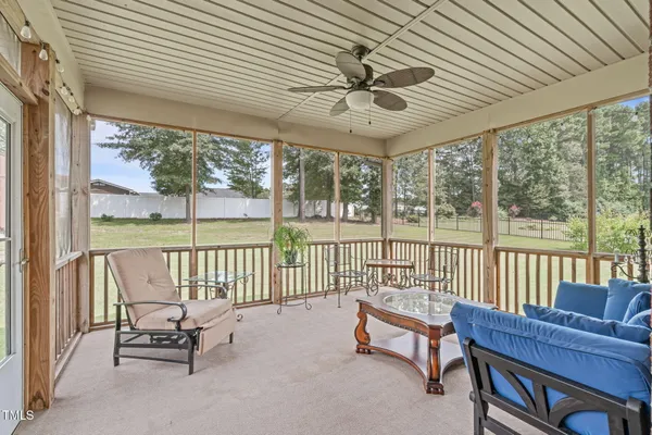 a balcony with furniture