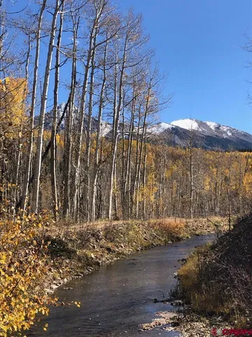 a view of a lake from a yard
