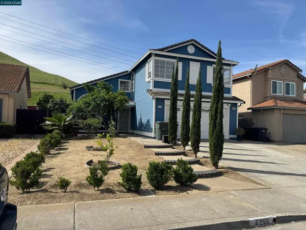a view of a house with small yard plants and palm trees