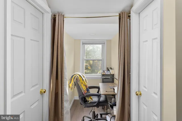 a view of a garage with storage