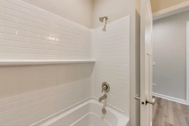 a bathroom with a bathtub