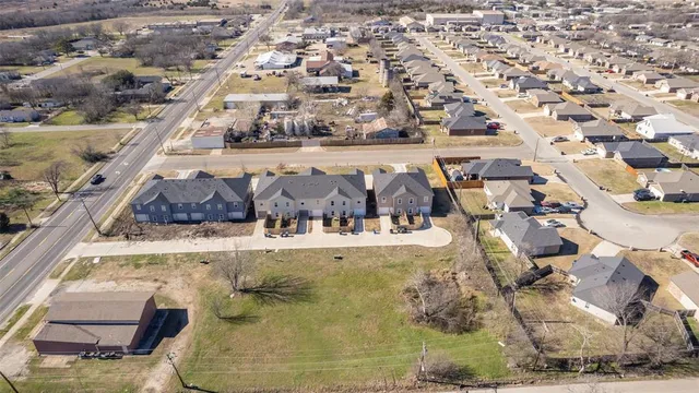 a view of a couch in front of building