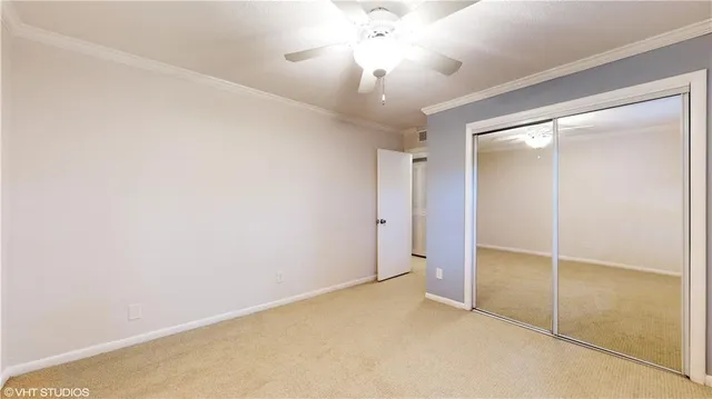 an empty room with a bathroom