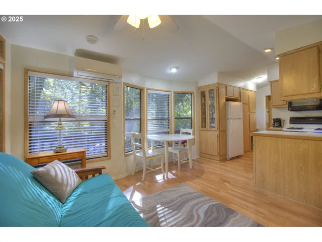 a view of a livingroom with furniture window and wooden floor