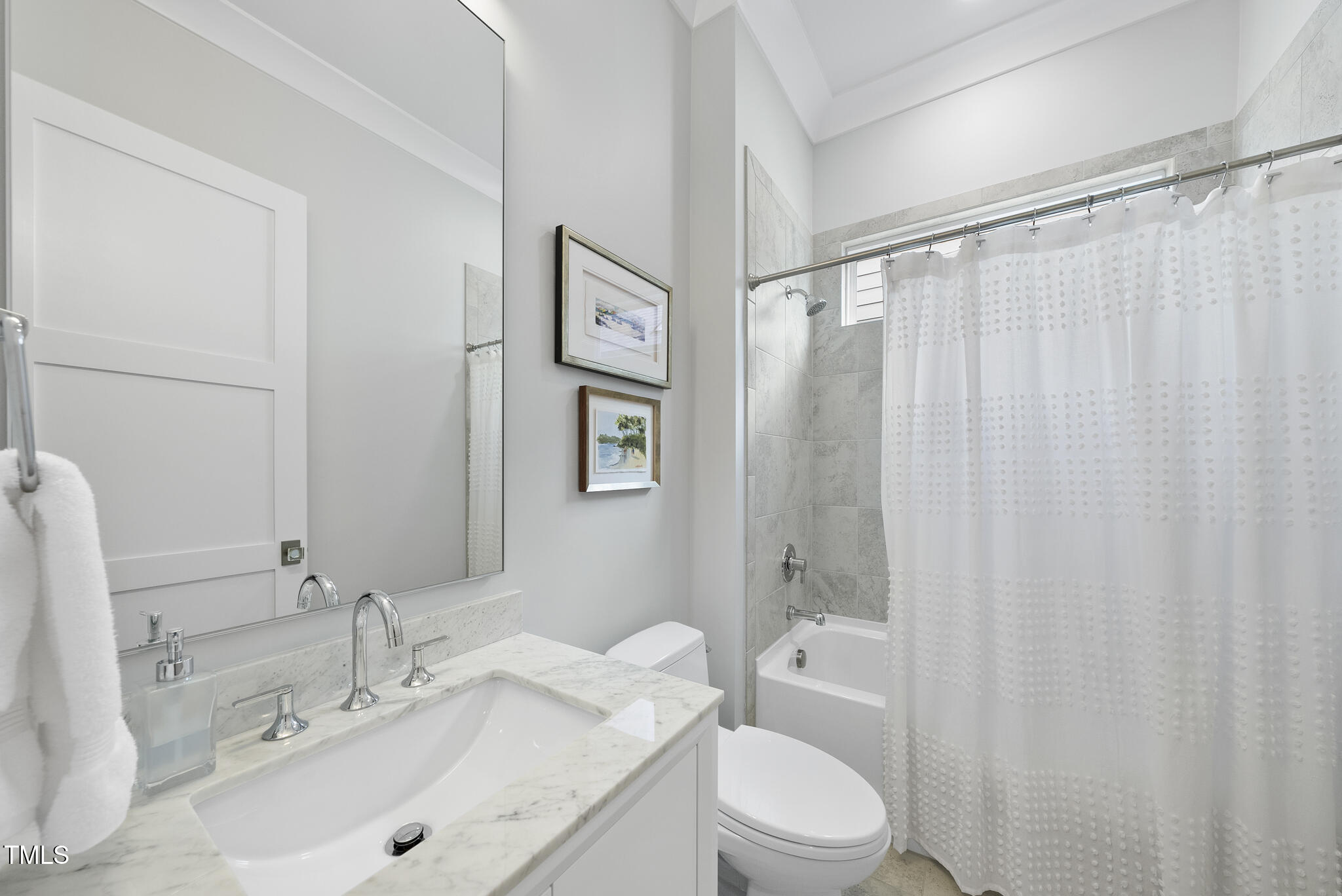 129 Damsire Way Cary, NC 27513 - Photo 23 of 33 a bathroom with a granite countertop sink toilet and shower