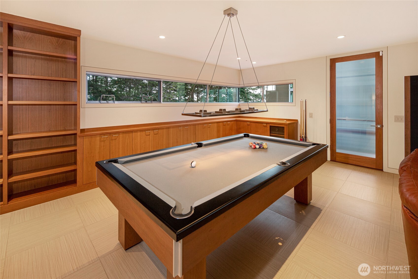 2623 Pear Point Road Friday Harbor, WA 98250 - Photo 30 of 40 a room with pool table and a chandelier