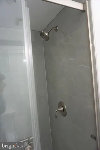a close view of a bathroom shower