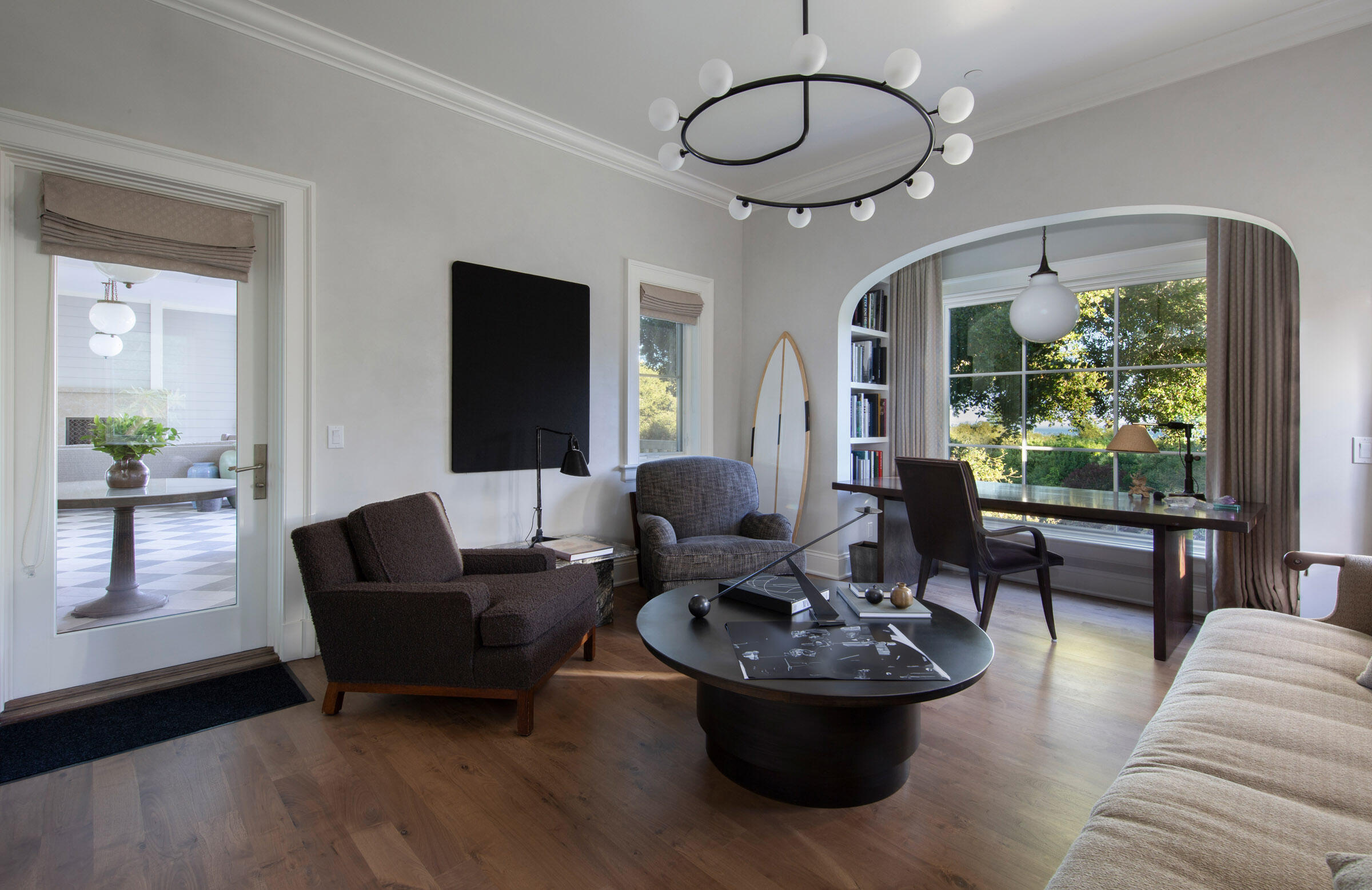 Undisclosed Address Montecito, CA 93108 - Photo 29 of 41 a living room with couches and a dining table with garden view