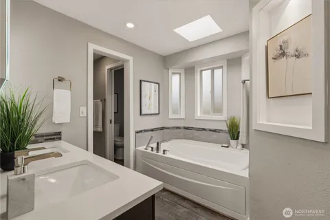 a bathroom with a shower and toilet
