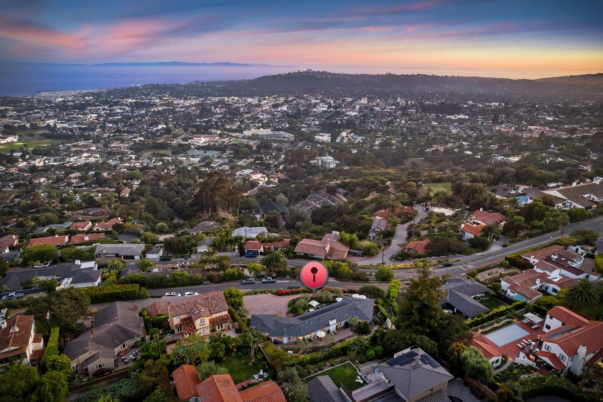 1144 Arbolado Road Santa Barbara, CA 93103 - Photo 2 of 40 01-1144 Arbolado Rd (aerial twilight)
