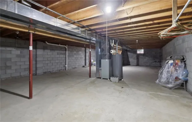 a view of a garage with storage