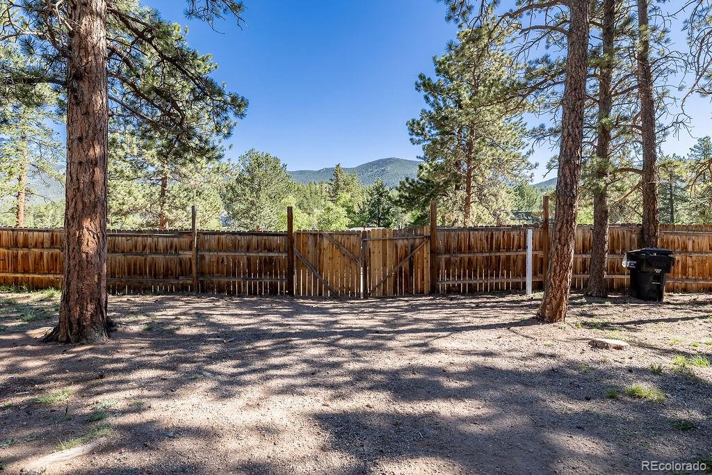 154 Cowan Road Bailey, CO 80421 - Photo 6 of 30 a backyard of a house with lots of trees and wooden fence