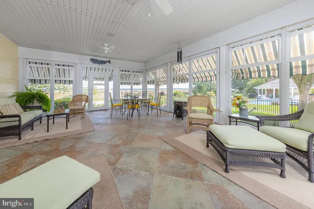 a view of a swimming pool with a garden