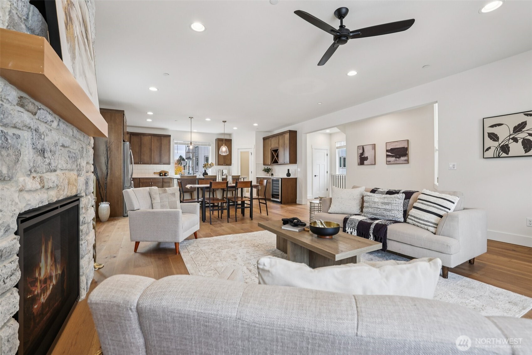 14 160th Place Southeast Bothell, WA 98012 - Photo 8 of 39 a living room with furniture kitchen view and a fireplace