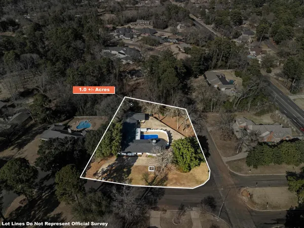 an aerial view of a highlighted house