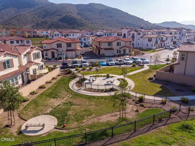 a view of a swimming pool with a mountain