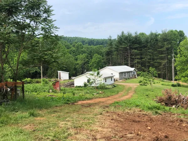 a view of a house with backyard and trees