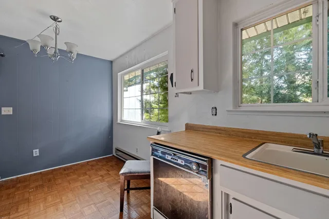 a room with table and window