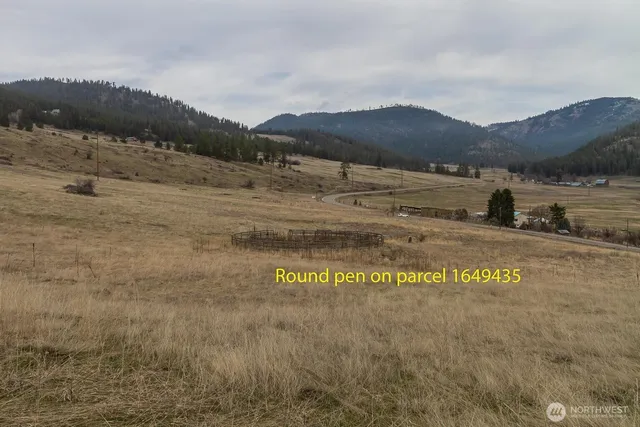 a view of a town with mountains in the background