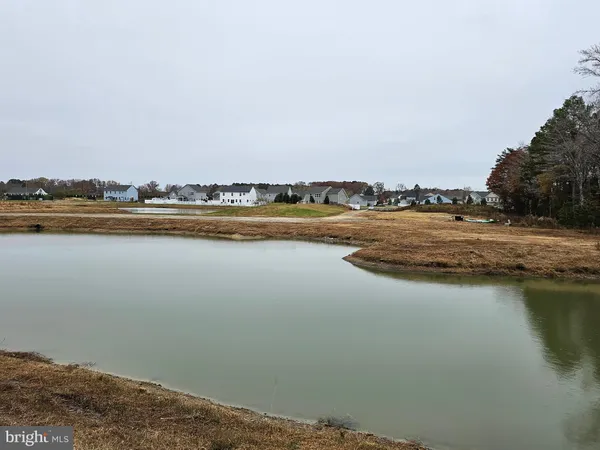a view of a lake with houses in the back