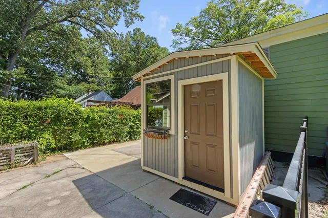 a view of a backyard with a garden