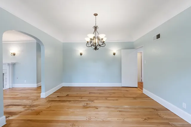 a view of a chandelier in a room