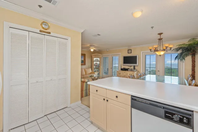 a view of a kitchen counter space with sink