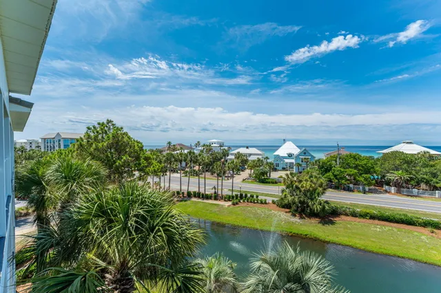 a view of a lake with a big yard