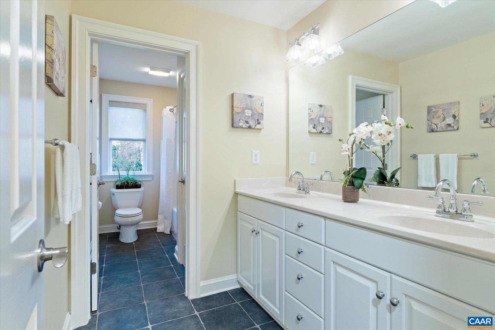 4269 Stony Point Road Keswick, VA 22947 - Photo 18 of 25 a bathroom with a granite countertop sink a toilet and a large mirror