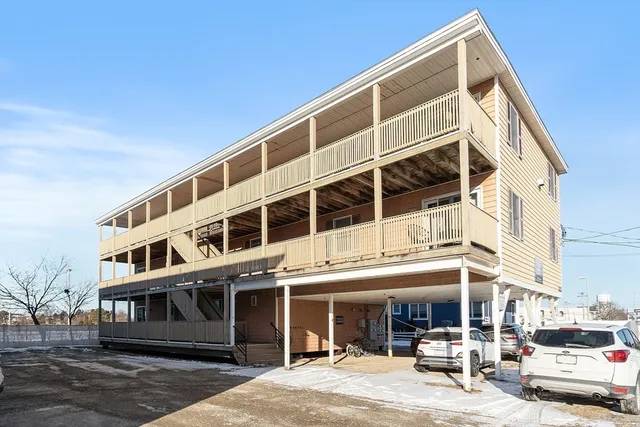 a front view of a building with street view