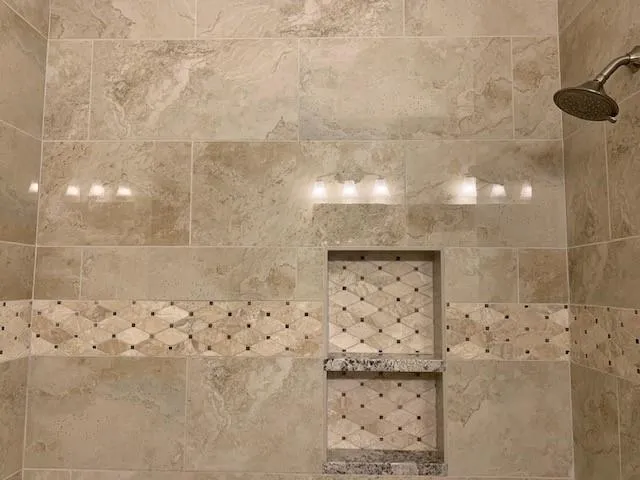 a bathroom with shower