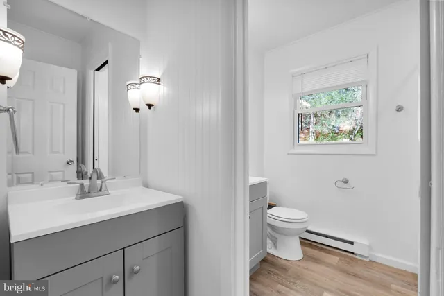 a bathroom with a sink toilet and a mirror