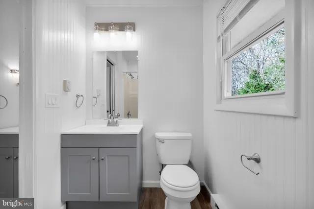 a bathroom with a toilet a sink and mirror