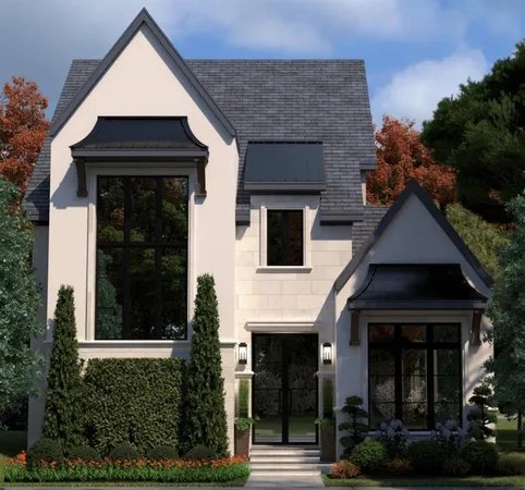 a front view of a house with garden