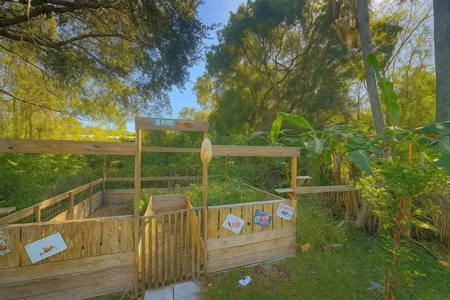 a view of a wooden fence and a book shelf
