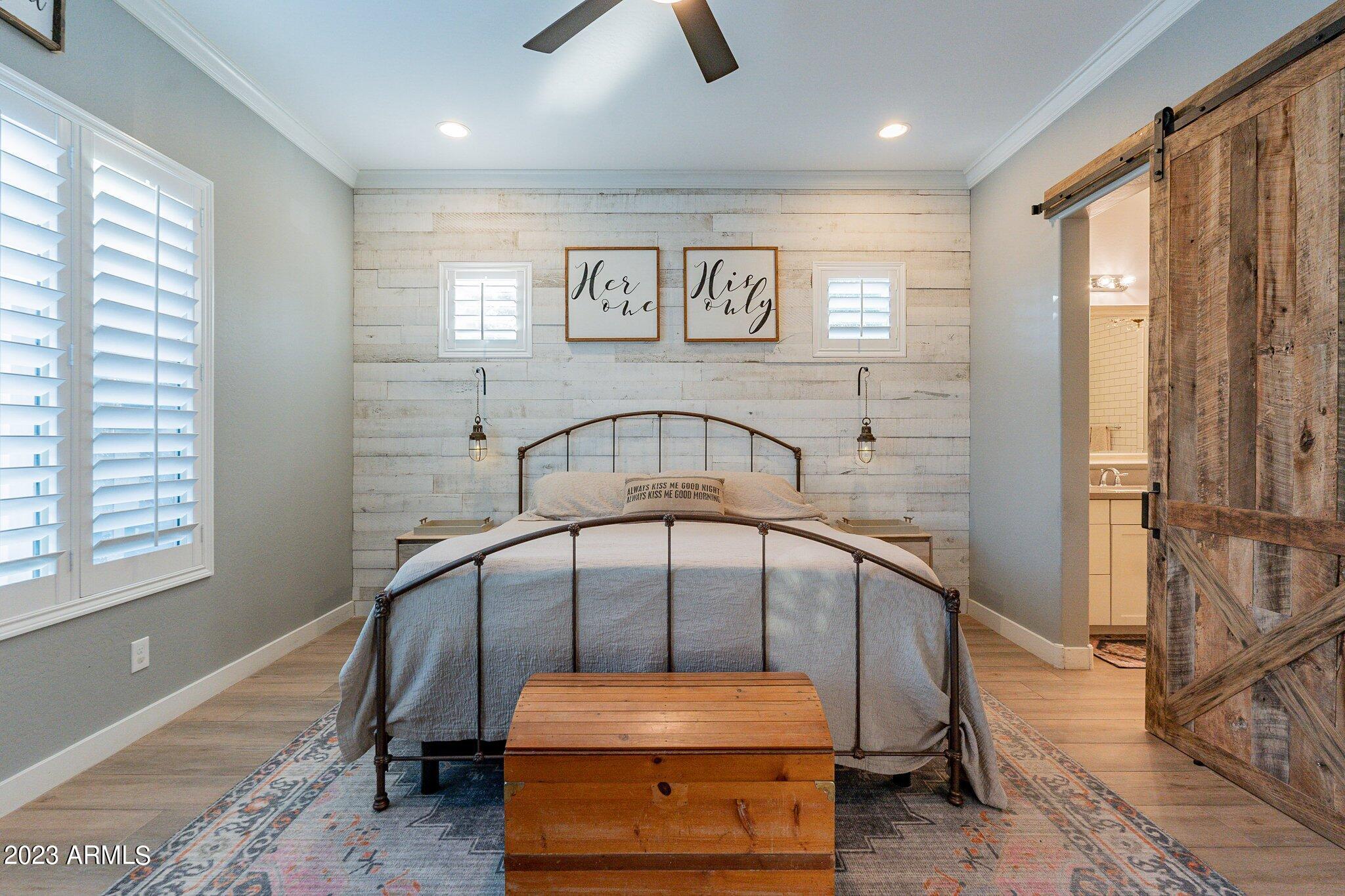 2833 East Appaloosa Road Gilbert, AZ 85296 - Photo 18 of 44 Primary Bedroom and custom barndoor