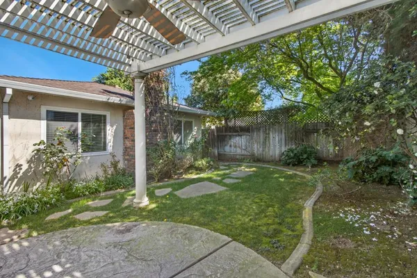 a view of a porch with a backyard