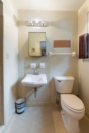 a bathroom with a toilet a sink and mirror