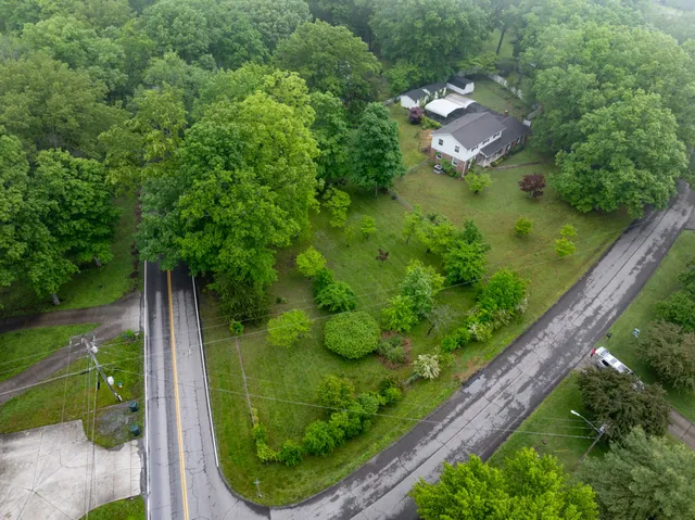 a view of a garden with a lake