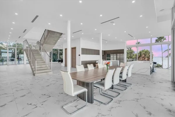 a kitchen with lots of counter top space