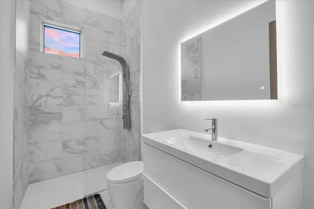 a view of a swimming pool with a garden