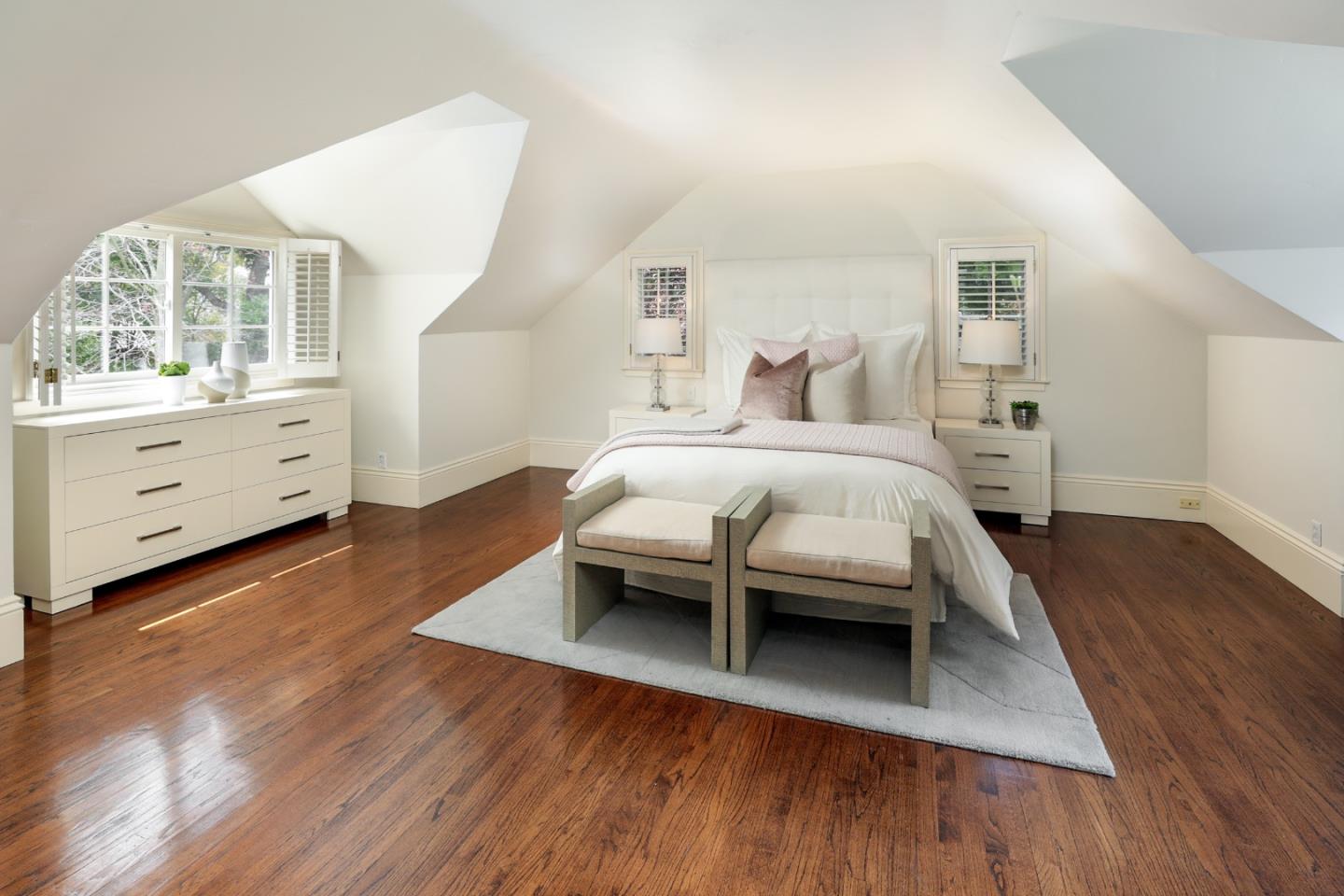 96 Laburnum Road Atherton, CA 94027 - Photo 26 of 40 a bedroom with a bed and wooden floor