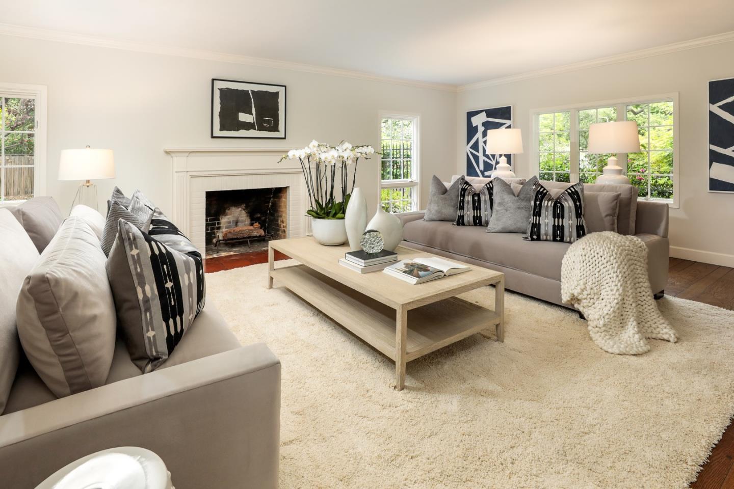 96 Laburnum Road Atherton, CA 94027 - Photo 9 of 40 a living room with furniture and a fireplace