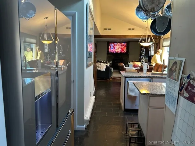 a kitchen with lots of counter top space