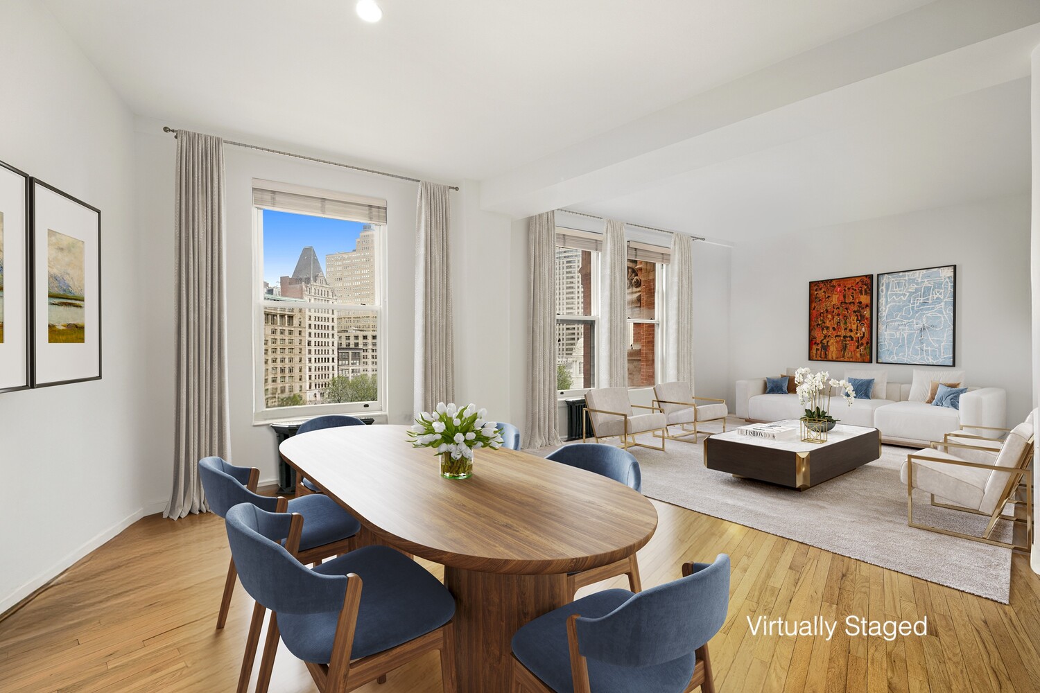 145 Nassau Street, Unit 8A Manhattan, NY 10038 - Photo 21 of 26 a living room with furniture and wooden floor