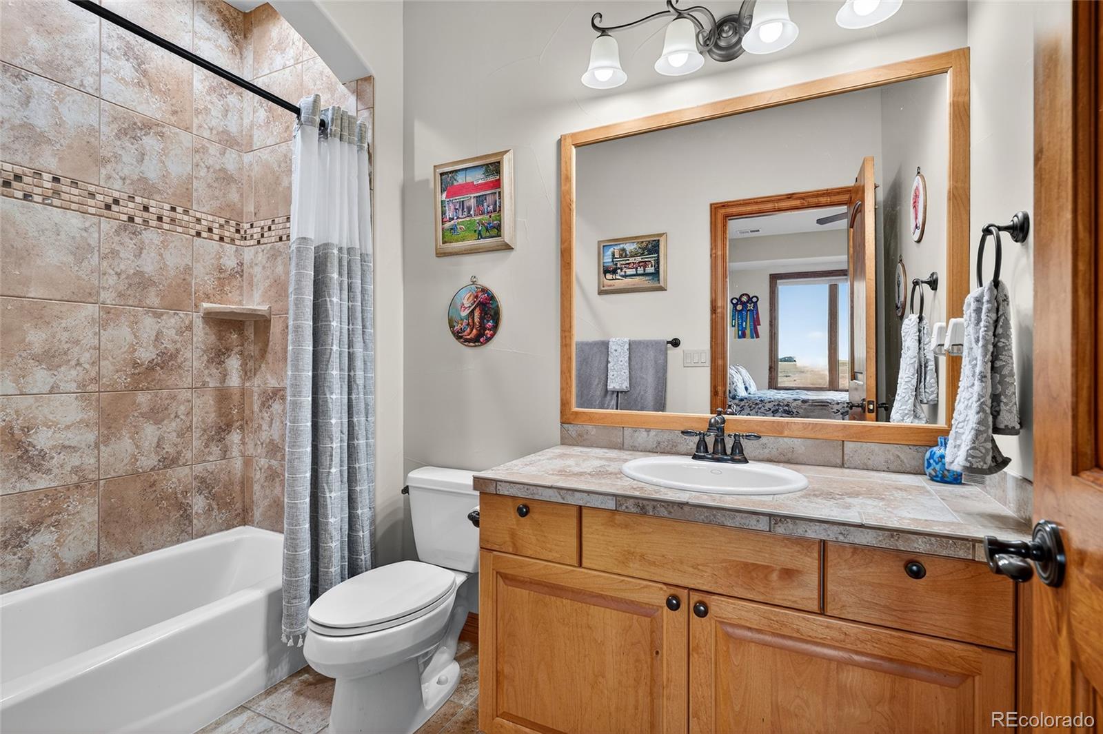 5001 Raintree Circle Parker, CO 80134 - Photo 38 of 50 a bathroom with a granite countertop sink toilet and shower