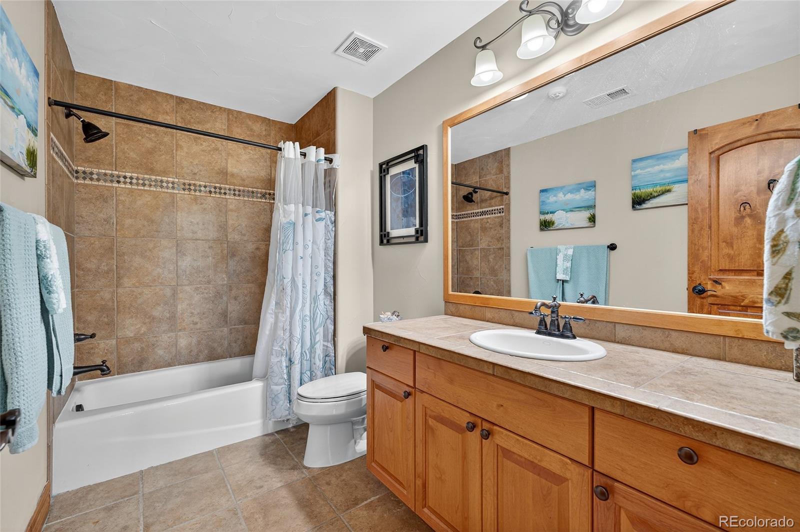 5001 Raintree Circle Parker, CO 80134 - Photo 43 of 50 a bathroom with a granite countertop sink toilet and shower