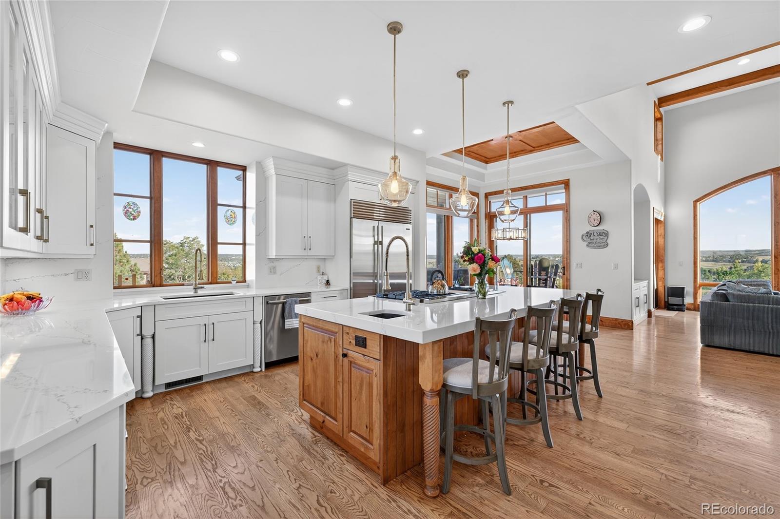 5001 Raintree Circle Parker, CO 80134 - Photo 8 of 50 a large kitchen with lots of counter space a sink appliances and living room view