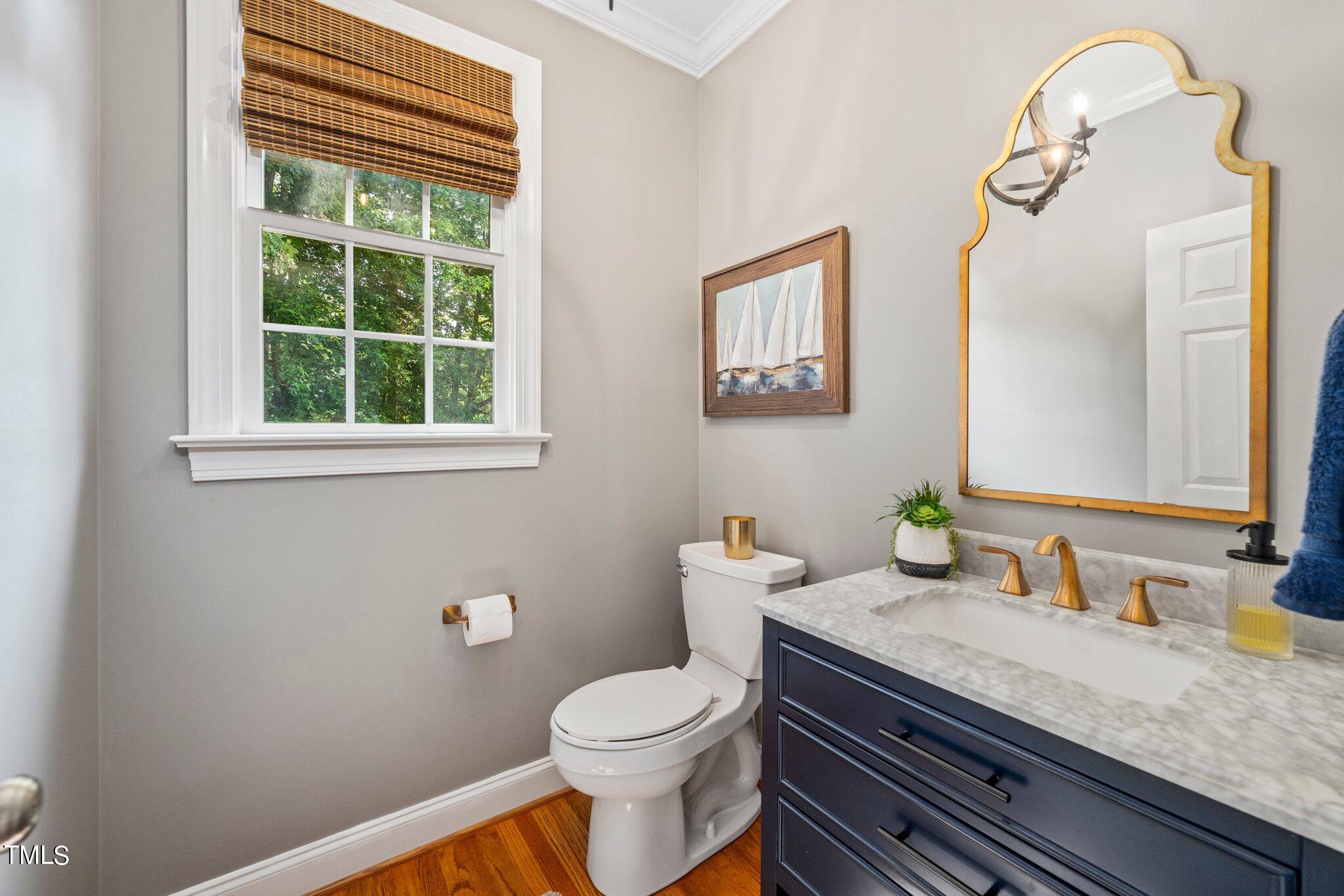 109 Chilcott Lane Apex, NC 27502 - Photo 17 of 34 a bathroom with a granite countertop toilet sink and mirror