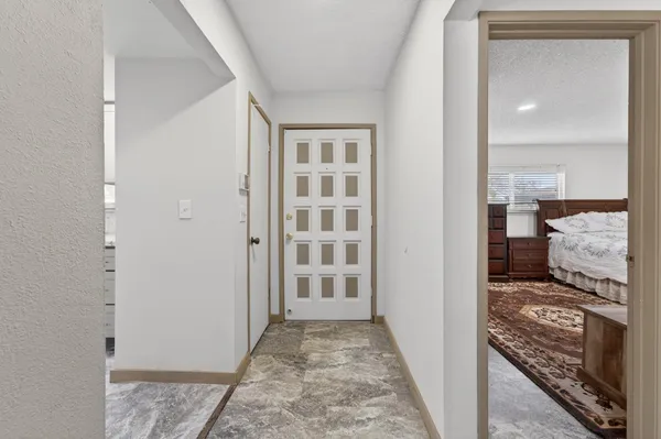 a view of a bedroom from balcony